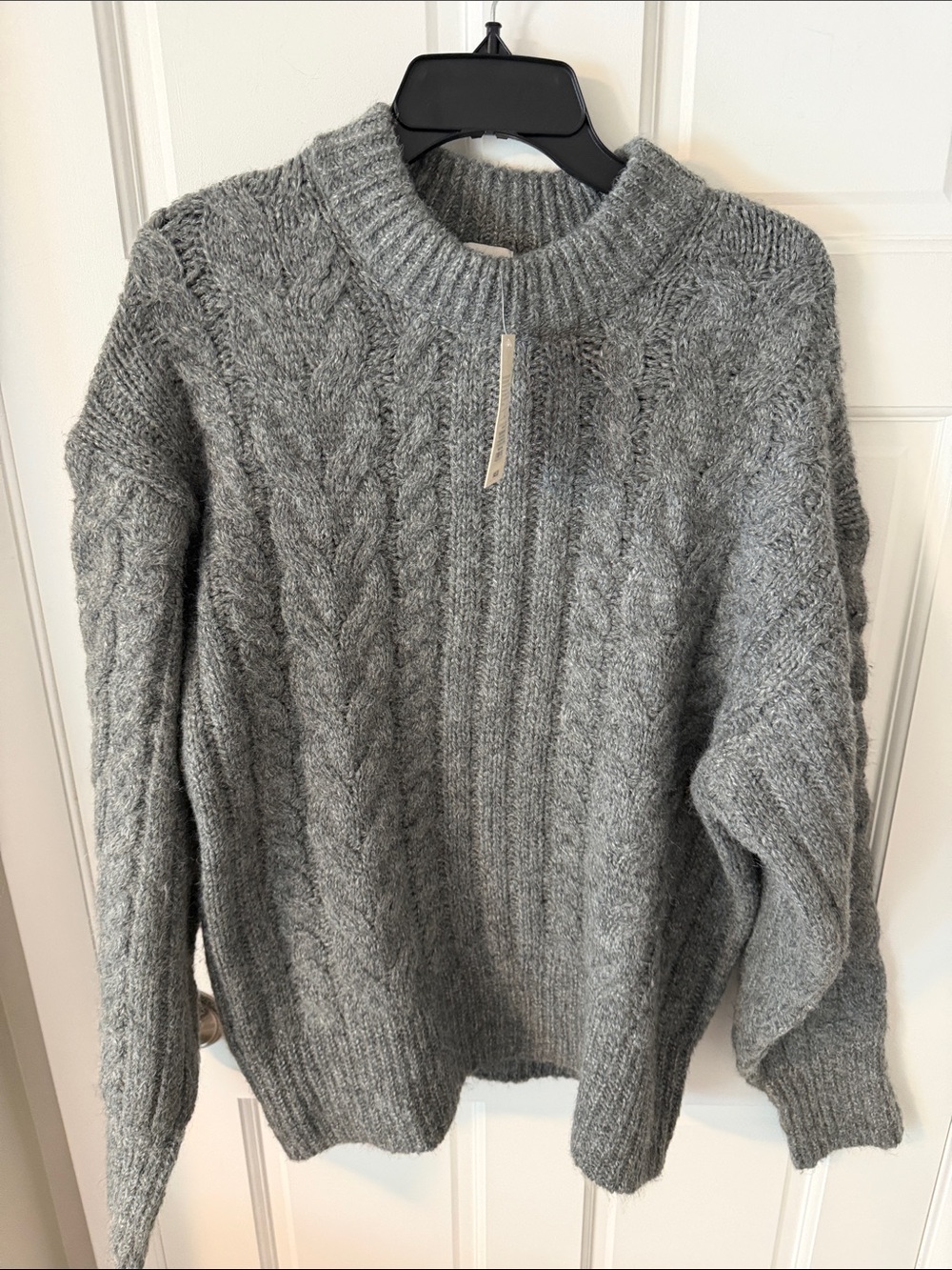 NWT A New Day Chunky Cable Knit Fisherman Aran Crewneck Sweater - Gray Large